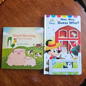 Disney Mickey Mouse Moo Moo Guess Who and Good Morning Farm Friends Board Books